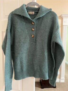 Becool Teal Button-Front Cowl Sweater